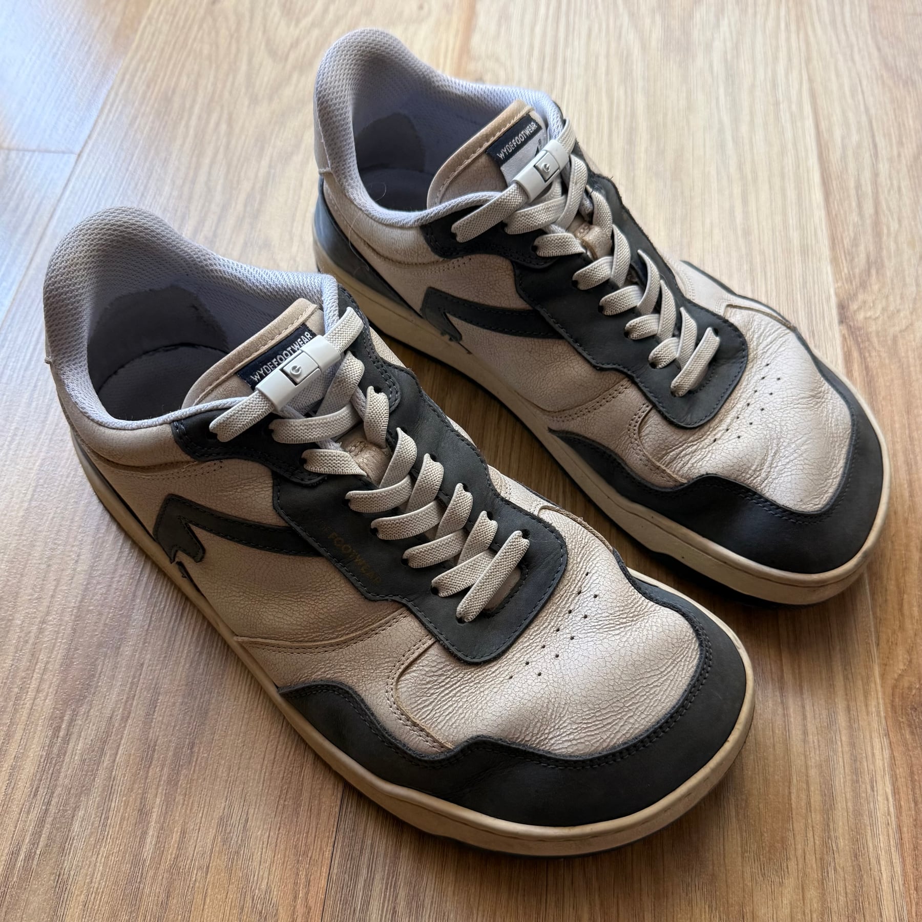 WYDE Nova Beige and Blue sneakers after ten months of frequent wear