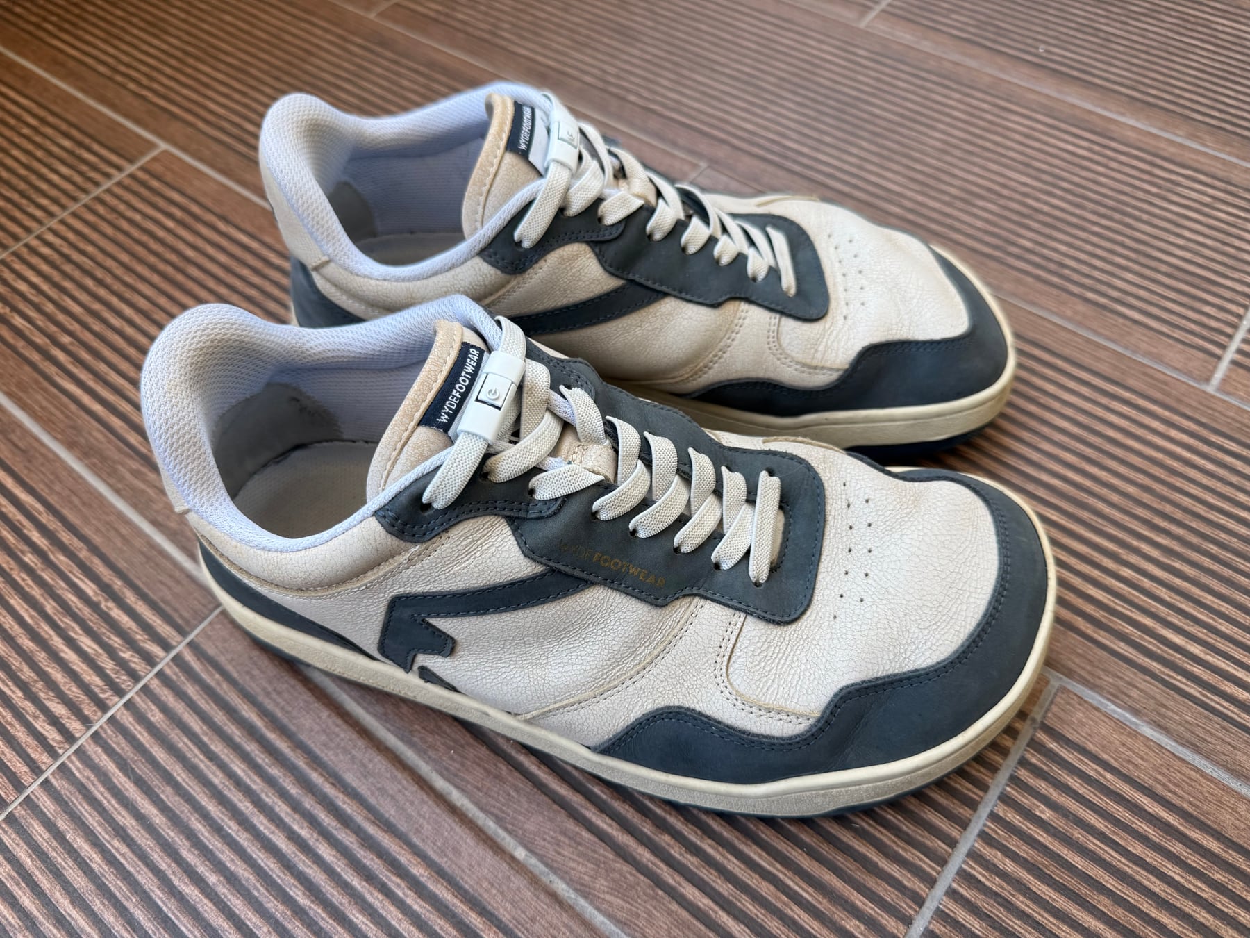 WYDE Nova Beige and Blue sneakers after ten months of frequent wear