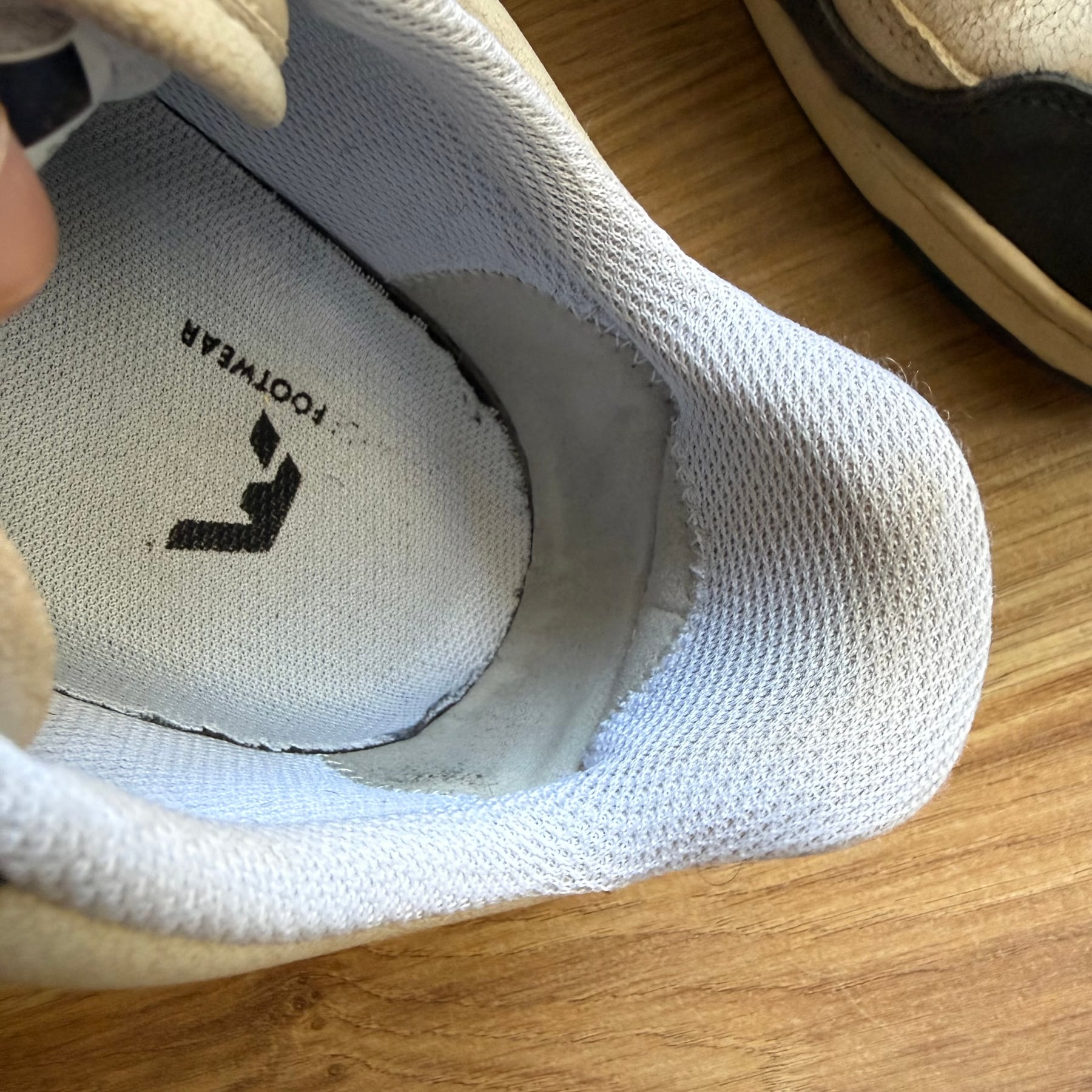 Interior heel lining of a WYDE Nova after ten months with no holes